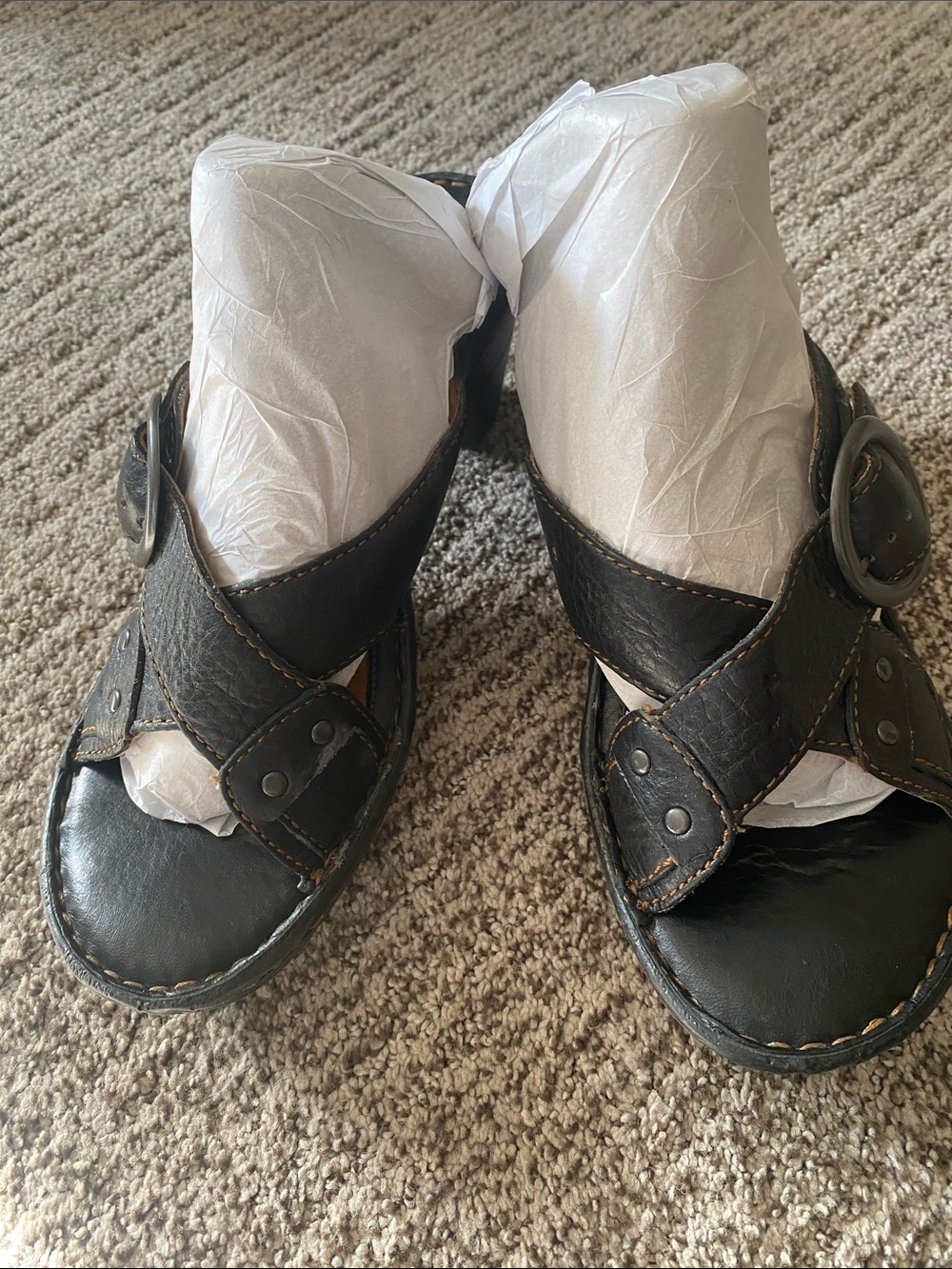 Born Black Leather Crossover Strap Sandals